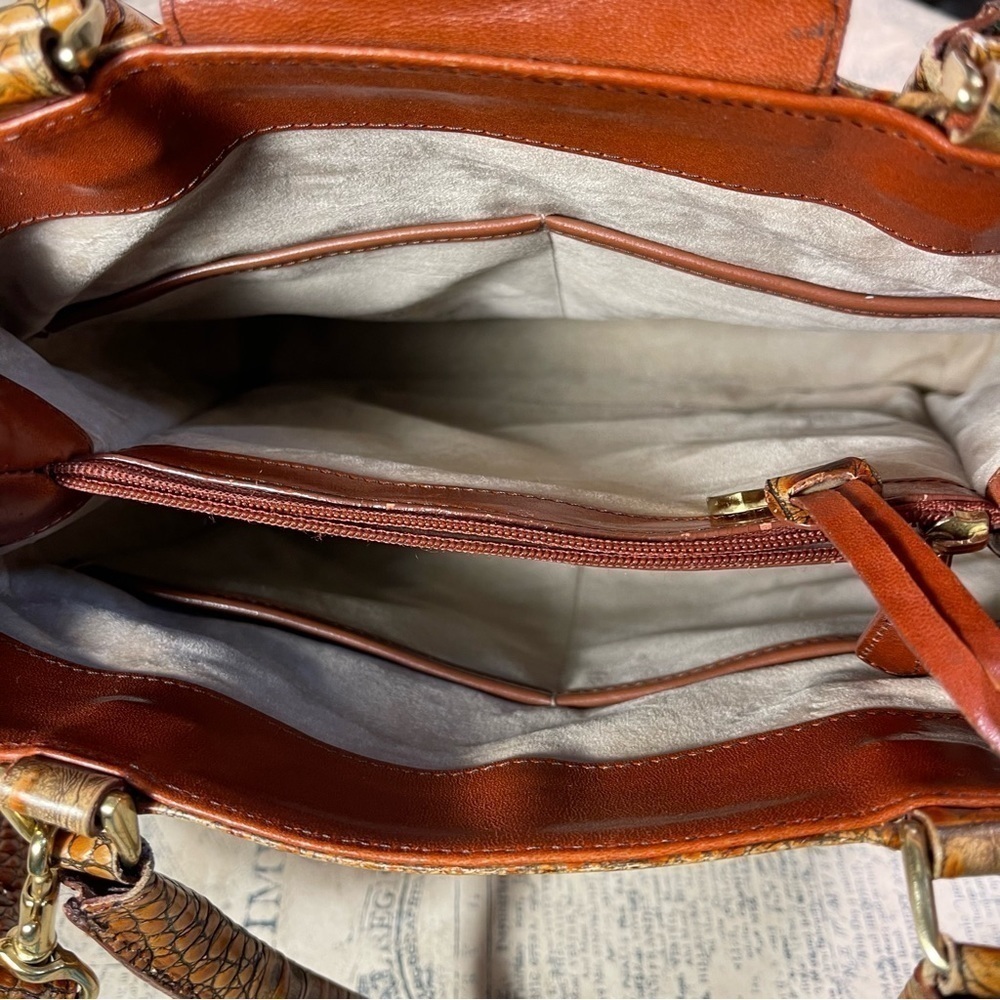 Vintage Brahmin Tuscan Brown Orange Croc Embossed Leather Satchel Crossbody Bag - Picture 9 of 15